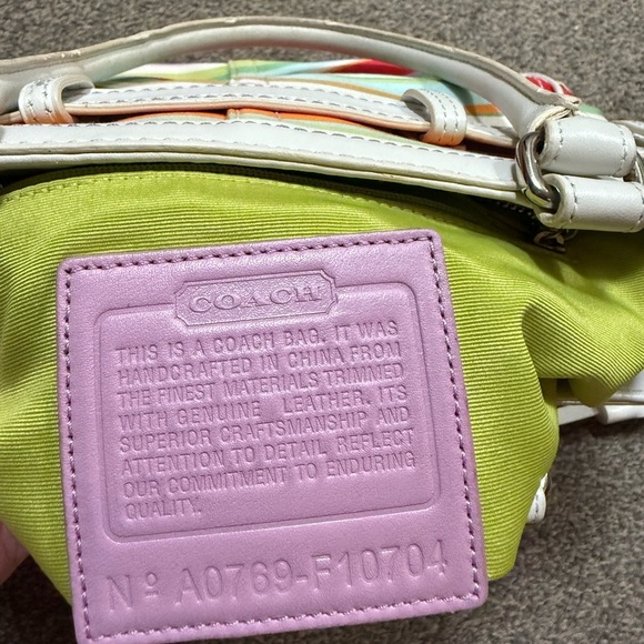 Coach Hampton Multicolor Canvas White Leather Trim Stripes Satchel Tote Bag - Picture 2 of 8